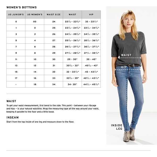 levis womens jeans sizes